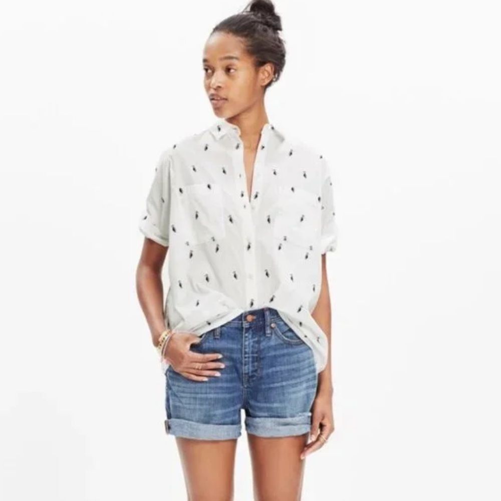 Madewell Pelican Courier White Oversized Poplin Shirt in Jacquard - XS
